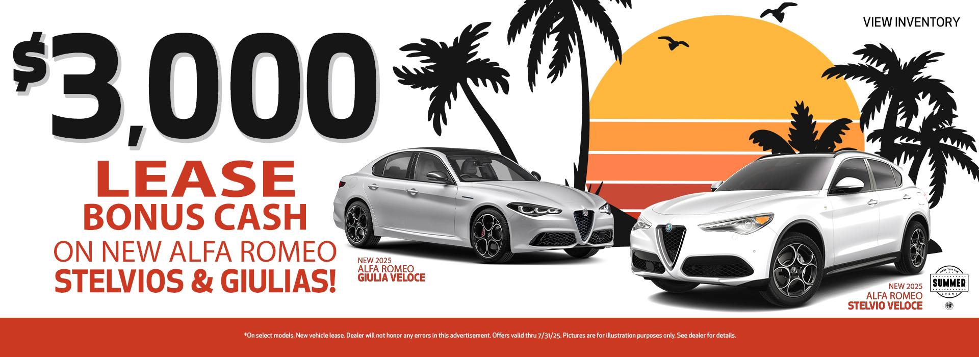 $3,000 Lease Bonus Cash on New Alfa Romeo Stelvios & Giulias